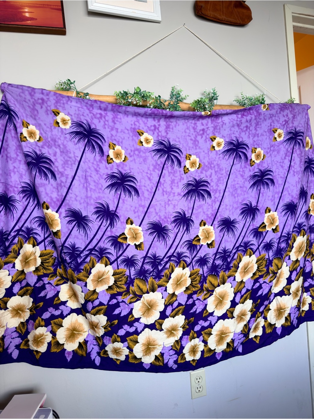 Purple Floral Palm-Print Sarong Wrap